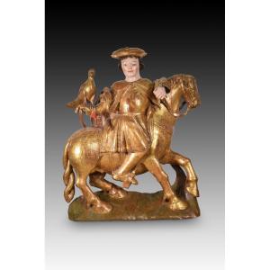 Perhaps Saint Hubert Or Saint Eustace. Carved Wood, Polychrome And Gilded. Spanish School...