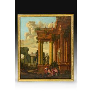 Landscape With Classical Ruins. Oil On Canvas. Attributed To Giner, Vicente (ca. 1636-1681).