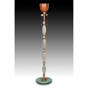 Floor Lamp. Glass, Metal. Circa Mid-20th Century. 