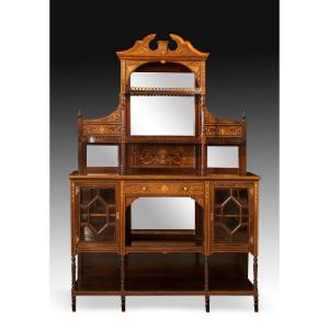 Edwardian Rosewood And Fruitwood Marquetry Sideboard, Early 20th Century.