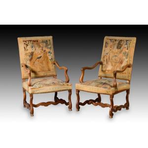  Pair Of Armchairs. Wood, Textile. 18th Century. 