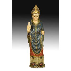 Sculpture "san Blas". Carved Wood, Polychrome And Gilded. Castilian School, 14th Century.