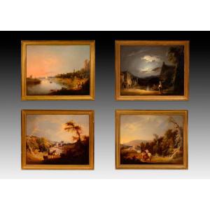 Four Times Of The Day, Seville. Oil On Canvas. Barrón Y Carrillo, Manuel. 19th Century. 