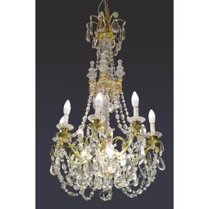 Chandelier By Baccarat. Glass And Gilded Bronze. 19th Century.  