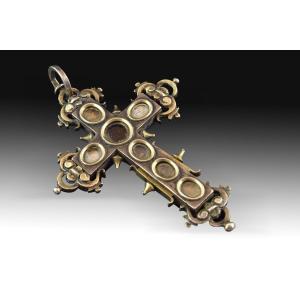 Reliquary Cross. Silver, Clear Glass. 17th-18th Century.