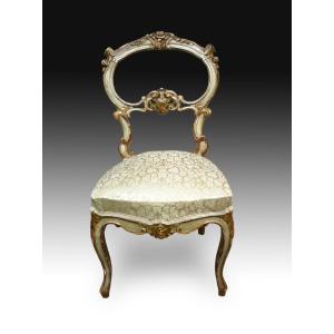 Elizabethan-style Chair (six Units). Wood, Textile. Spain, 19th Century. 