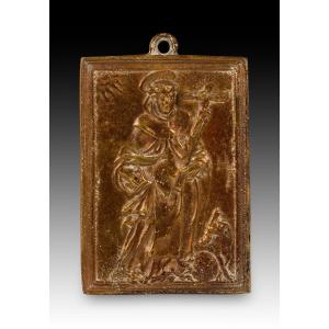 Devotional Plaque, Saint Dominic De Guzmán. Bronze. Spanish School, 17th Century. 