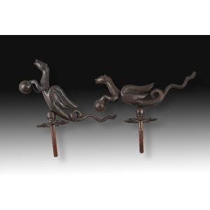 Pair Of Door Knockers. Made Of Iron. 20th Century. 