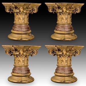 Capitals With Bases, Four Pieces. Bronze. Spanish School, 20th Century.