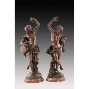  Allegorical Figures. Bronze, Marble. Devaulx, François Théodore. France, 19th Century.
