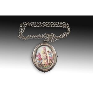 Reliquary Depicting The “flagellation Of Christ”. Silver, Enamel. 16th Century. 