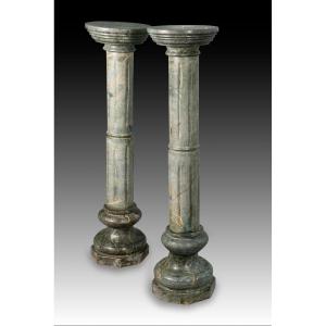 Column. Veined Green Marble. 20th Century. 