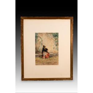 Seated Woman. Watercolor. Jiménez Aranda, Luis. Rome, Italy, 1873.