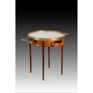  Side Table. Wood (mahogany And Rosewood Veneer), Marble, Bronze. 19th Century. 