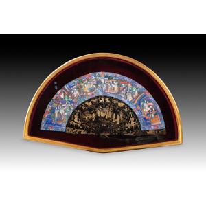 A "thousand-faced" Fan In A Case. Paper, Lacquered Wood, Wood And Glass… Canton, China.