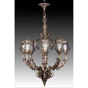 Ceiling Light. Metal, Glass. Early 20th Century. 