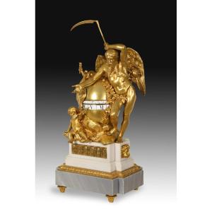 Table Clock With Rotating Dial. Bronze, Marble. After Models By Augustin Pajou.