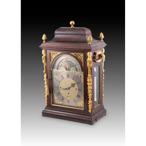 Table Clock With Astronomical Dial And Mahogany Case. Amsterdam, 18th Century.