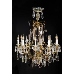 Chandelier. Glass, Bronze. Early 20th Century.