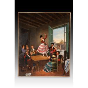 Flamenco Scene. Oil On Canvas. Cabral Y Bejarano, Manuel (1827-1891). Signed.