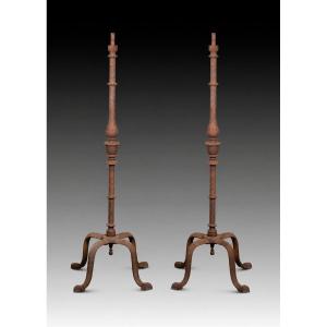 Pair Of Candlesticks. Wrought Iron. 20th Century.