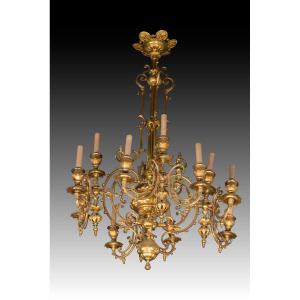 Chandelier. Bronze, Glass, Metal. 19th Century.
