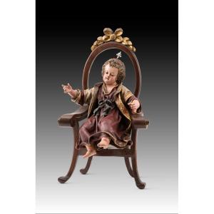 Infant Jesus On A Throne. Wood, Terracotta, Fabric. Spanish School, 18th Century And After.