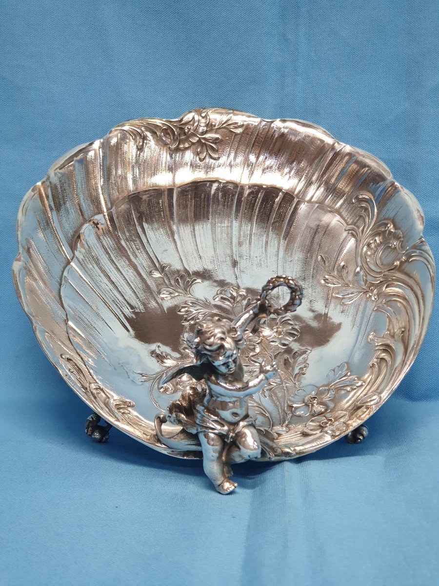Centrotavola in argento  a forma di conchiglia con putto. Germania, fine XIX secolo.-photo-2