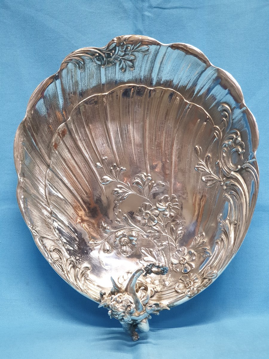 Centrotavola in argento  a forma di conchiglia con putto. Germania, fine XIX secolo.-photo-7