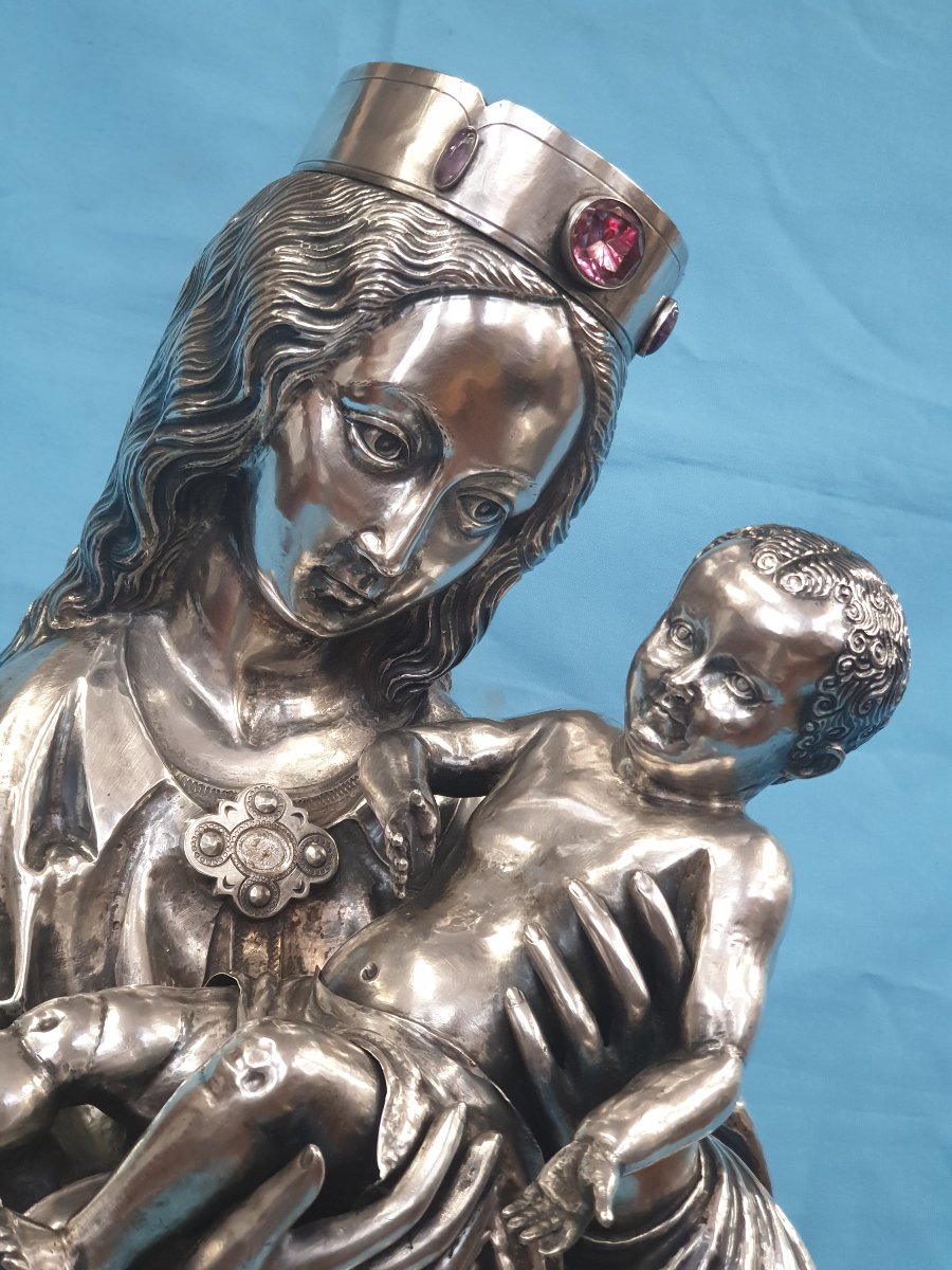 Scultura in argento, Madonna con bambino. Portogallo, Porto, David Ferreira, XIX-XX secolo-photo-2