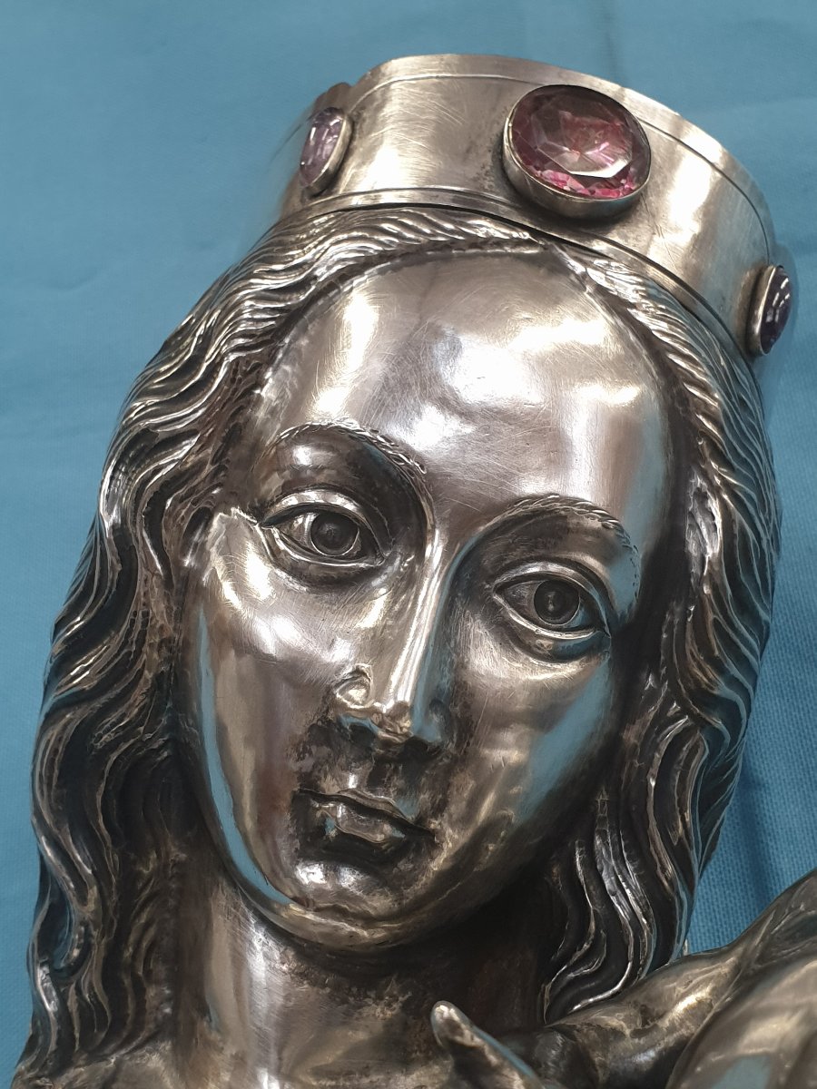 Scultura in argento, Madonna con bambino. Portogallo, Porto, David Ferreira, XIX-XX secolo-photo-4