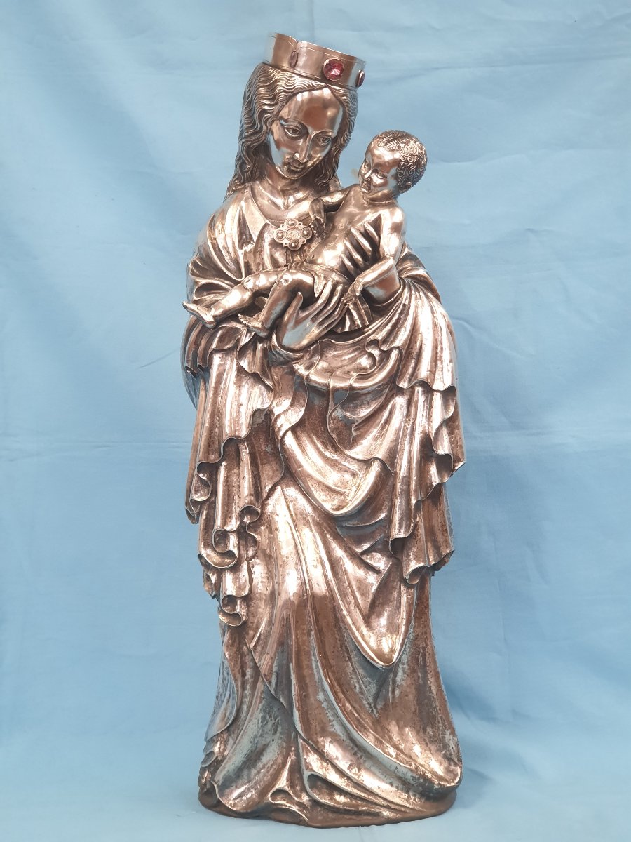 Scultura in argento, Madonna con bambino. Portogallo, Porto, David Ferreira, XIX-XX secolo