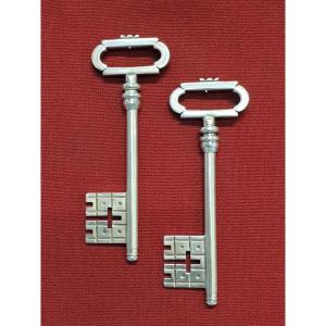 Coppia di chiavi patronali in argento sterling. Produzione moderna. Italia