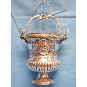 Secchiello per acqua santa in argento con simbolo francescano. Napoli, XIX secolo