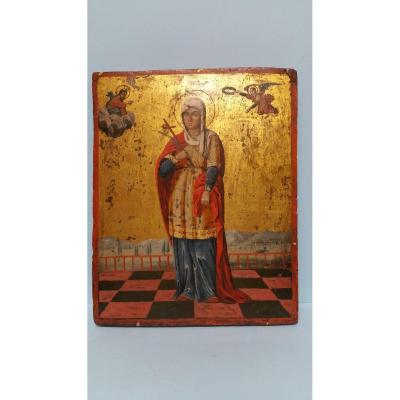 Icone Représentant Une Sainte (eulalia?), XIX Siecle