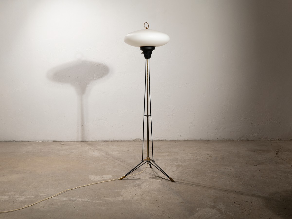 Lampada da terra Stilnovo in vetro opalino - anni '50-photo-2