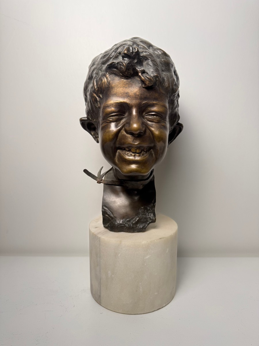 Scultura in bronzo raffigurante testa di scugnizzo napoletano - fine XIX secolo-photo-2