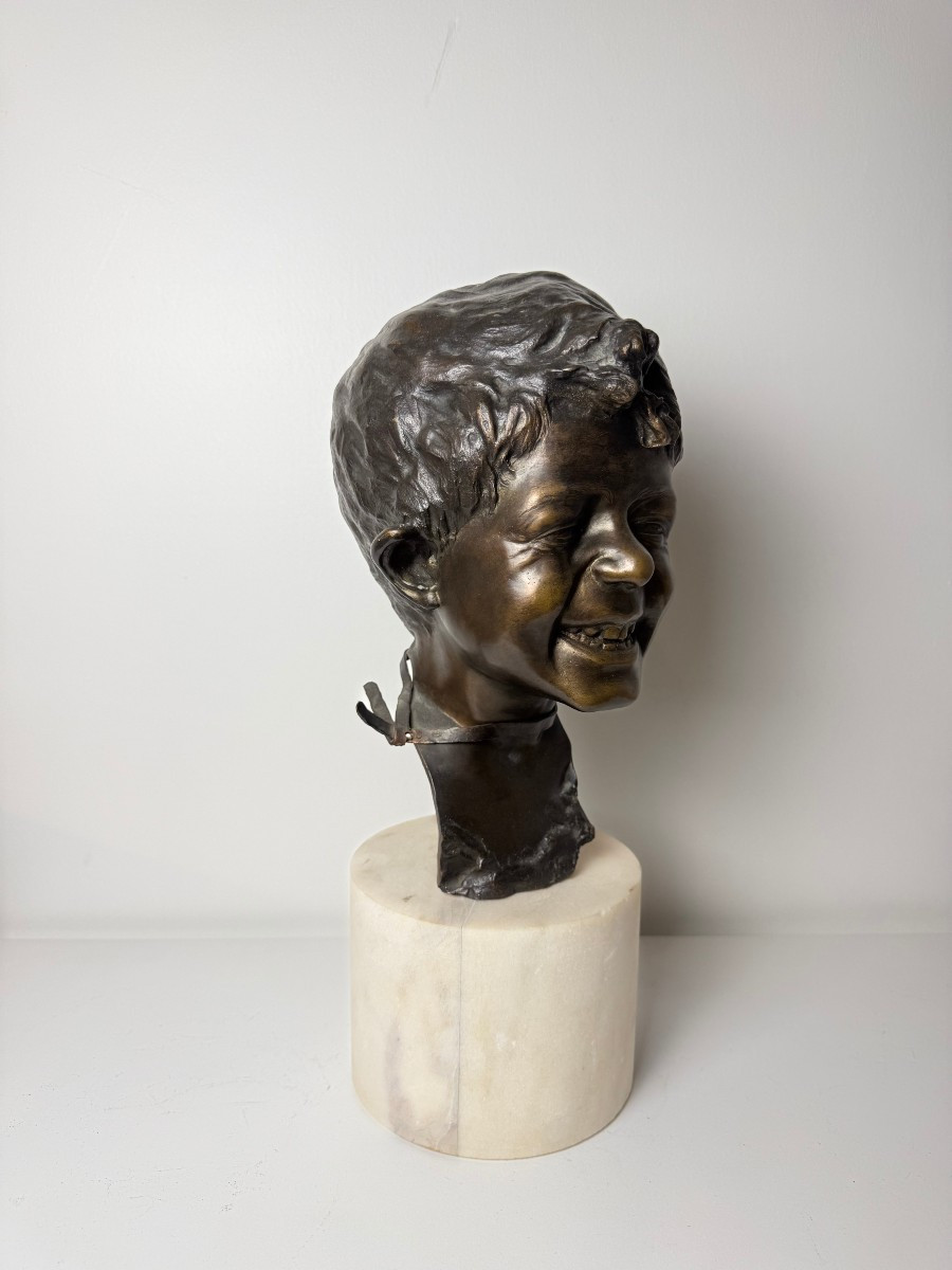 Scultura in bronzo raffigurante testa di scugnizzo napoletano - fine XIX secolo-photo-3