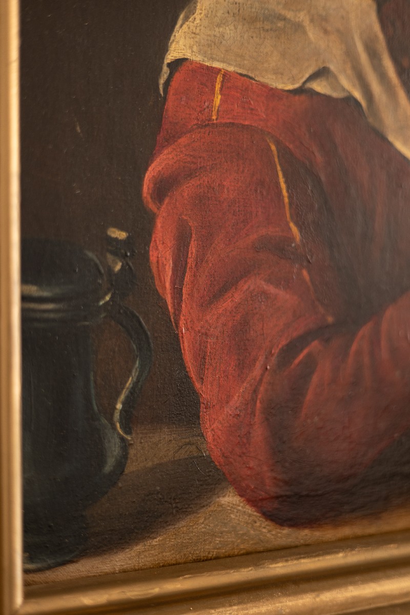 Dipinto olio su tela raffigurante uomo che fuma una pipa - XIX secolo-photo-3