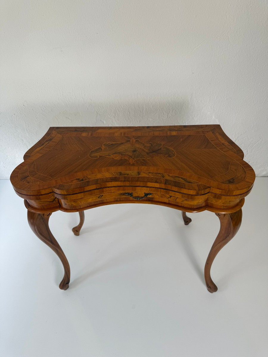 Tavolo da gioco in radica di noce - Italia XIX secolo -photo-2