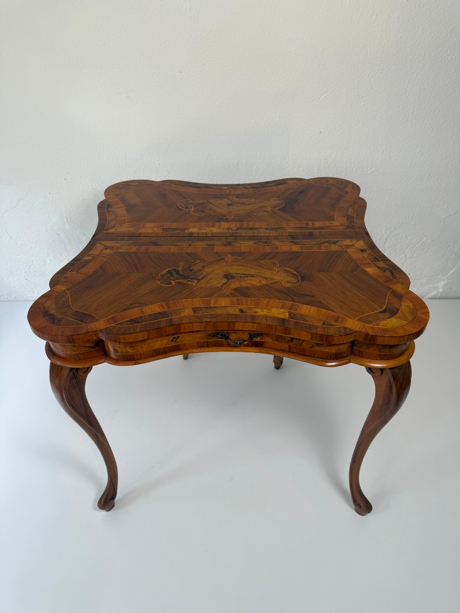 Tavolo da gioco in radica di noce - Italia XIX secolo -photo-4