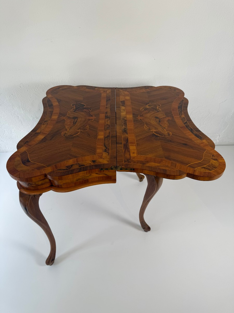 Tavolo da gioco in radica di noce - Italia XIX secolo -photo-3