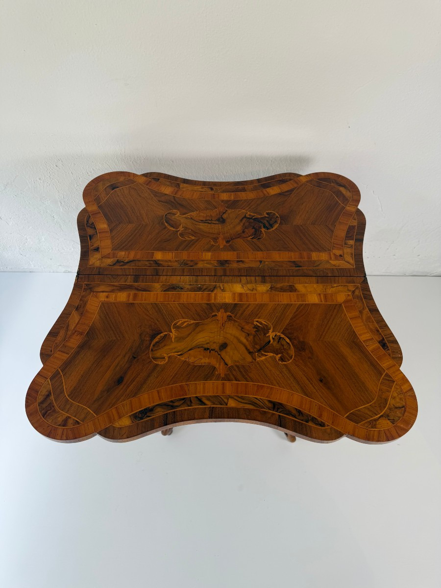 Tavolo da gioco in radica di noce - Italia XIX secolo -photo-4