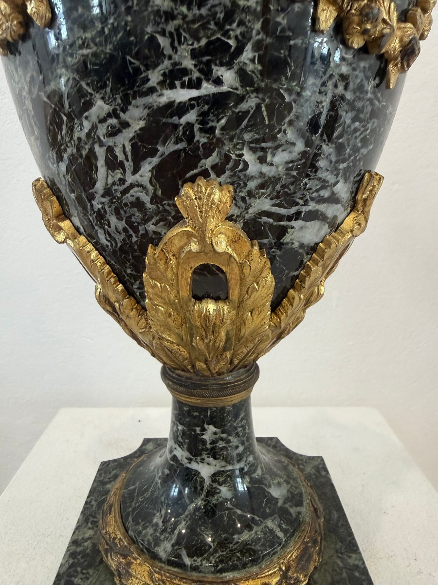 Vaso ornamentale in marmo verde e bronzo dorato - Francia XIX secolo-photo-3