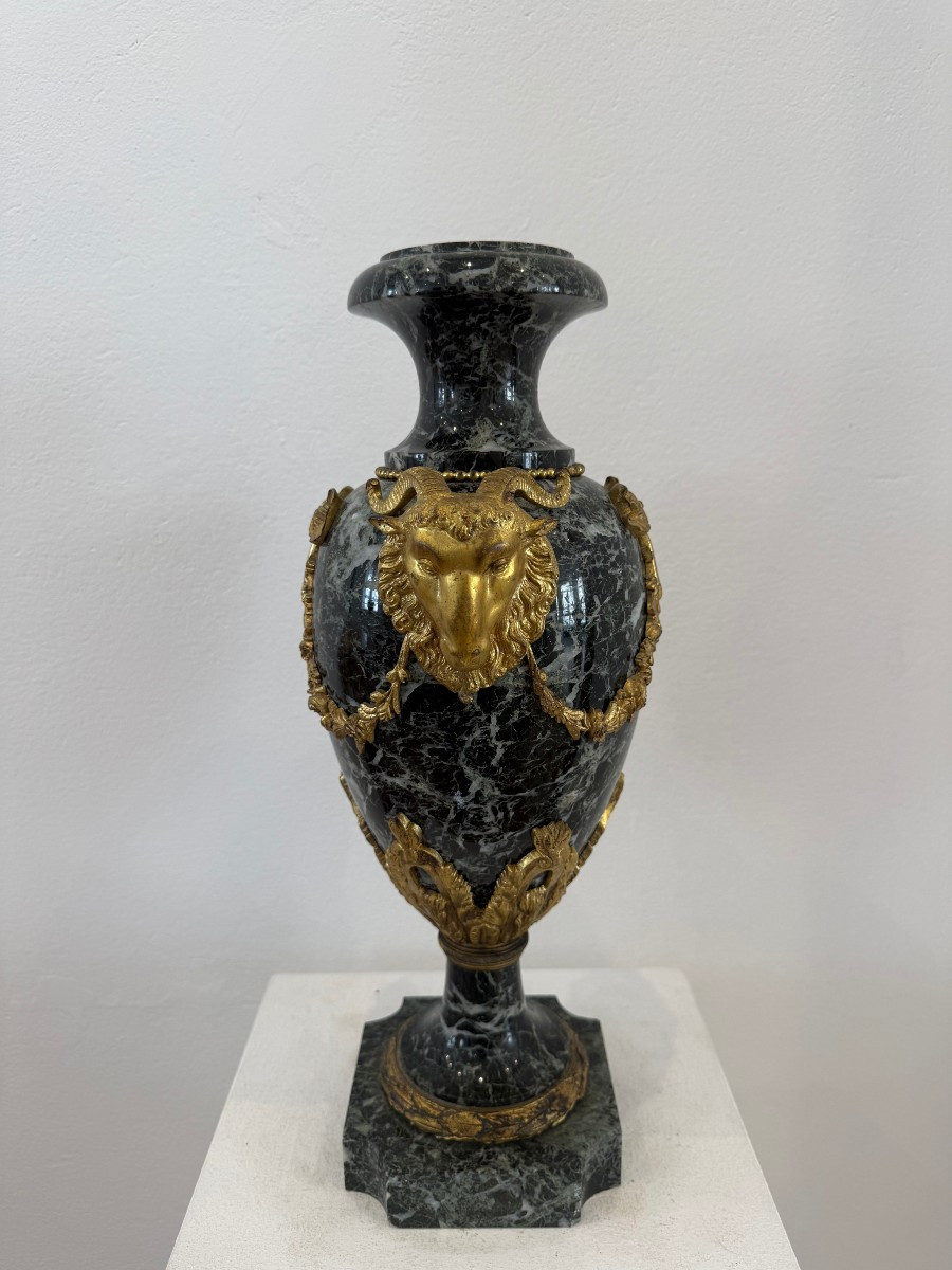 Vaso ornamentale in marmo verde e bronzo dorato - Francia XIX secolo-photo-4