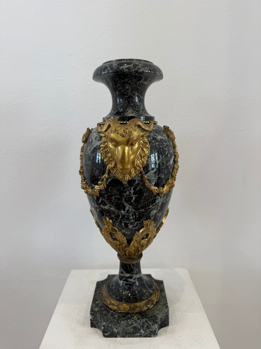 Vaso ornamentale in marmo verde e bronzo dorato - Francia XIX secolo-photo-3