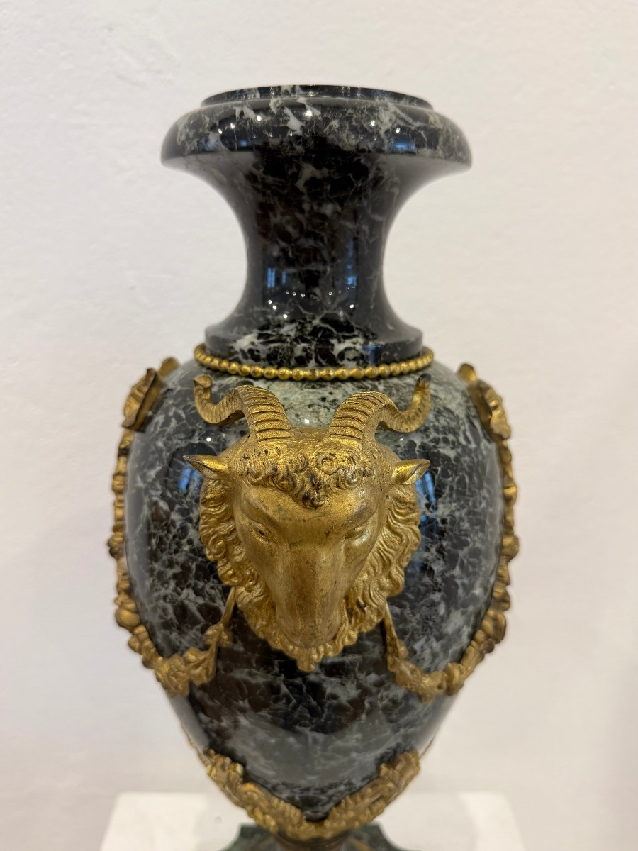 Vaso ornamentale in marmo verde e bronzo dorato - Francia XIX secolo-photo-6