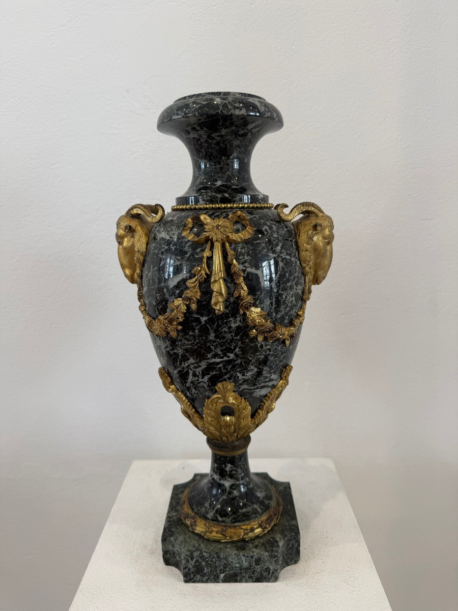 Vaso ornamentale in marmo verde e bronzo dorato - Francia XIX secolo-photo-7