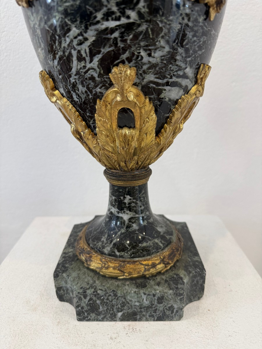 Vaso ornamentale in marmo verde e bronzo dorato - Francia XIX secolo-photo-8