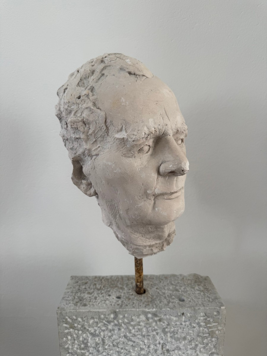 Scultura in gesso raffigurante il volto di un uomo - Italia, XX secolo-photo-2